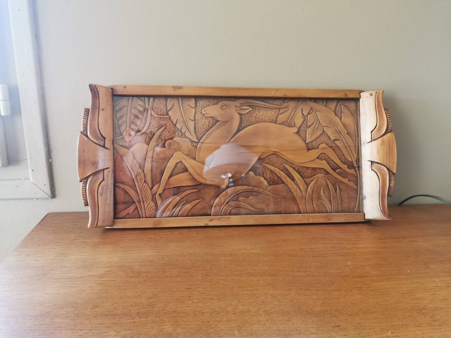 Plateau art déco bois sculpté