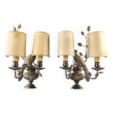 Pair of wall sconces with parrots and leaves