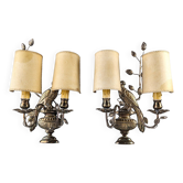 Pair of wall sconces with parrots and leaves