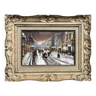 Gouache painting "Porte Saint Martin" Paris By Fred Bertrand (1915) + Ca