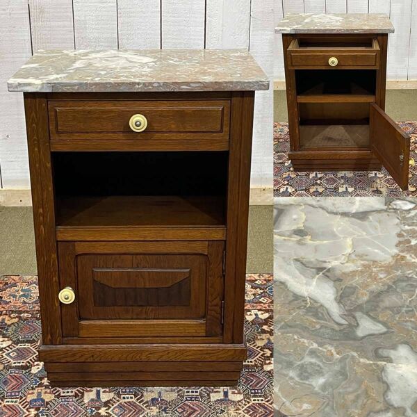 Chevet Art déco en chêne et dessus marbre des années 1930