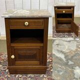 1930s Art Deco oak and marble top bedside table