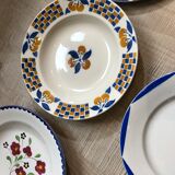 Lot of 6 mismatched plates of hand-painted French porcelain