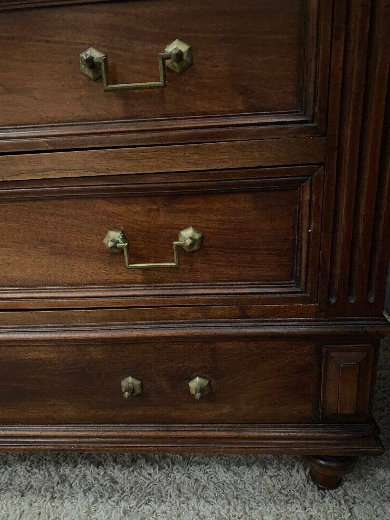 19th century Louis XVI style chest of drawers, white marble, fluted 4 drawers