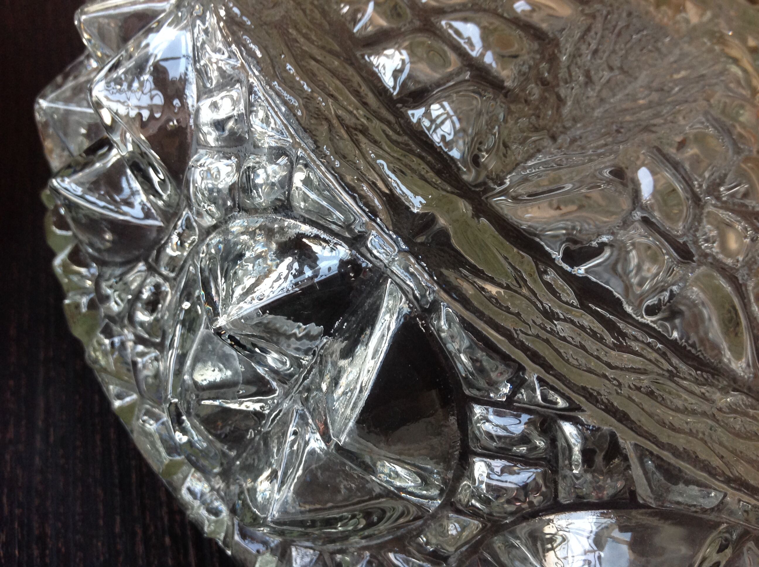 Structured glass round ceiling lamp vintage 60s-70s