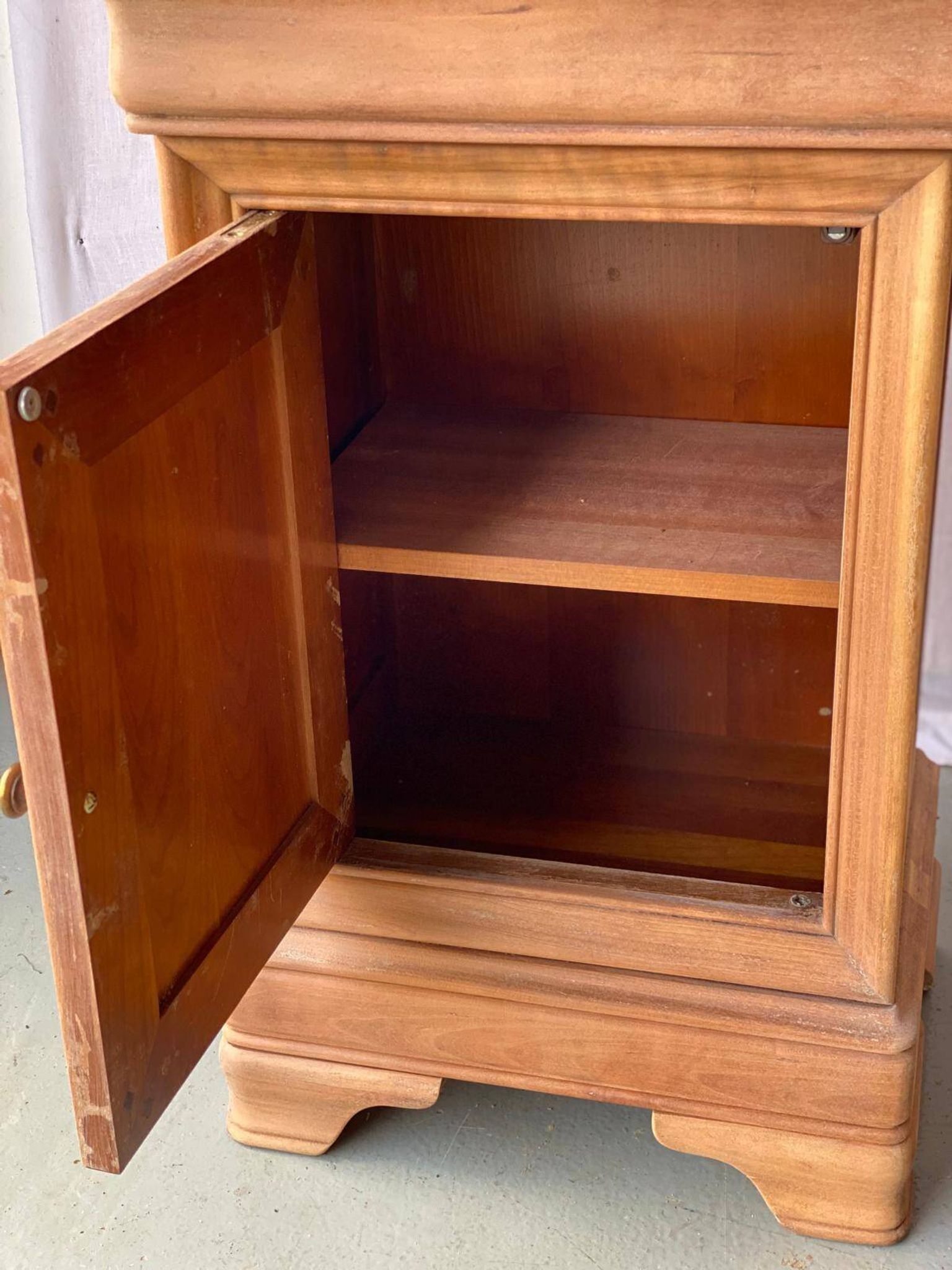 Pair of bedside tables renovated in solid raw cherry wood