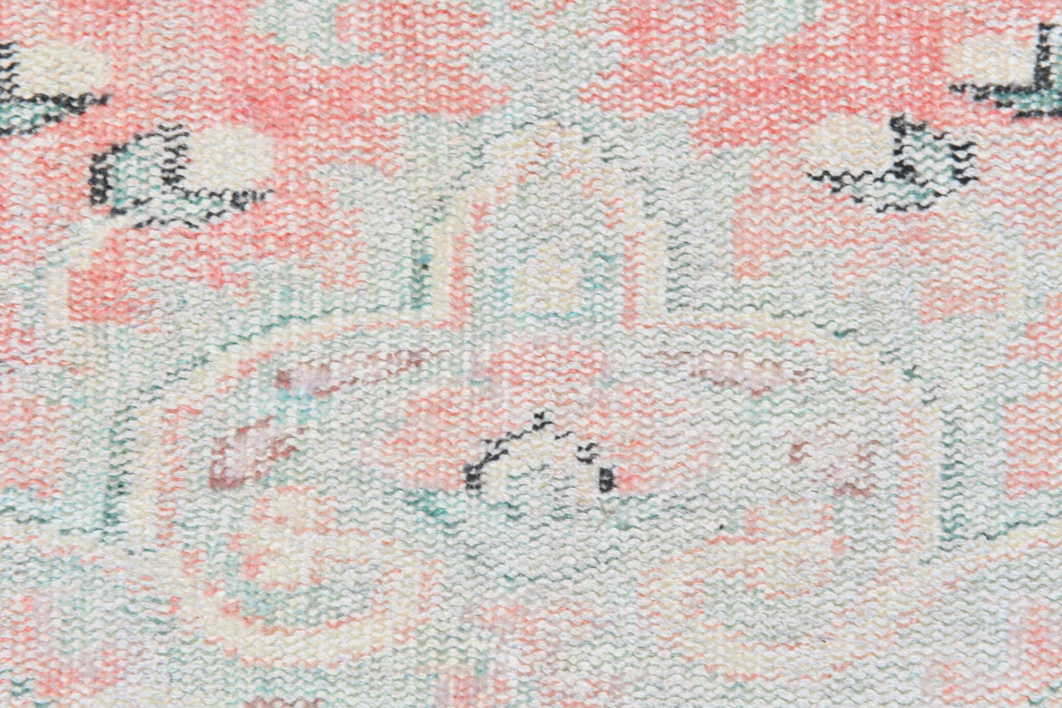 5x8 Turkish Vintage Oushak Rug, Coral Pink Area Rug For Bedroom, 147x241 Cm