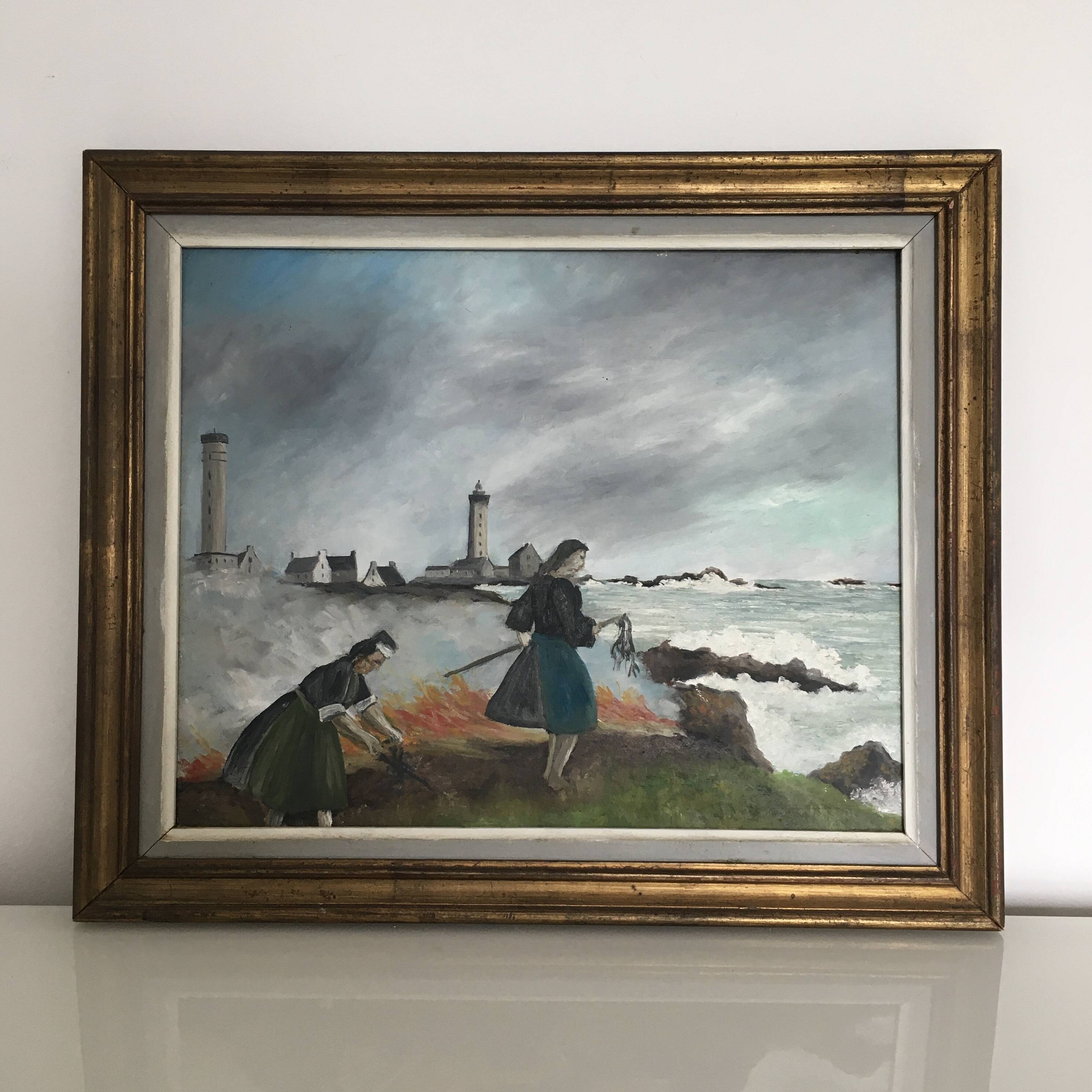Painting of the seaweed harvesters in Penmarch
