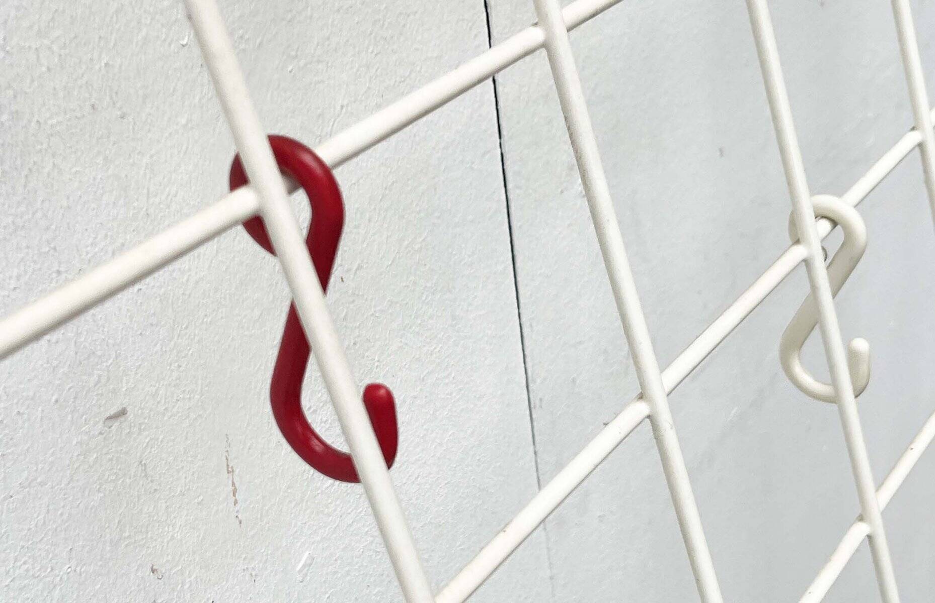 White minimalist string coat rack, modern mid-century, 1960s.