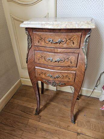Louis XV style bedside table in marquetry with marble.