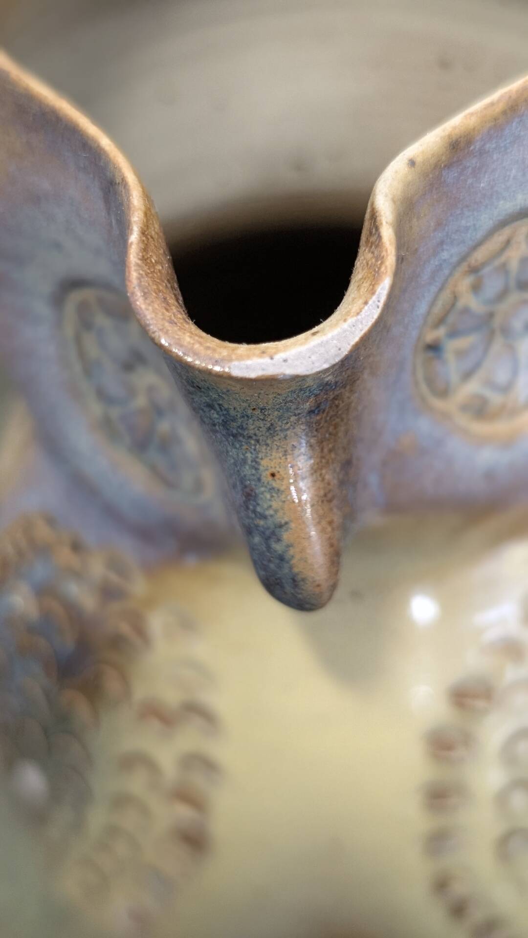 Glazed stoneware pitcher signed JM – Jean-Marie Delahaye – Relief decoration