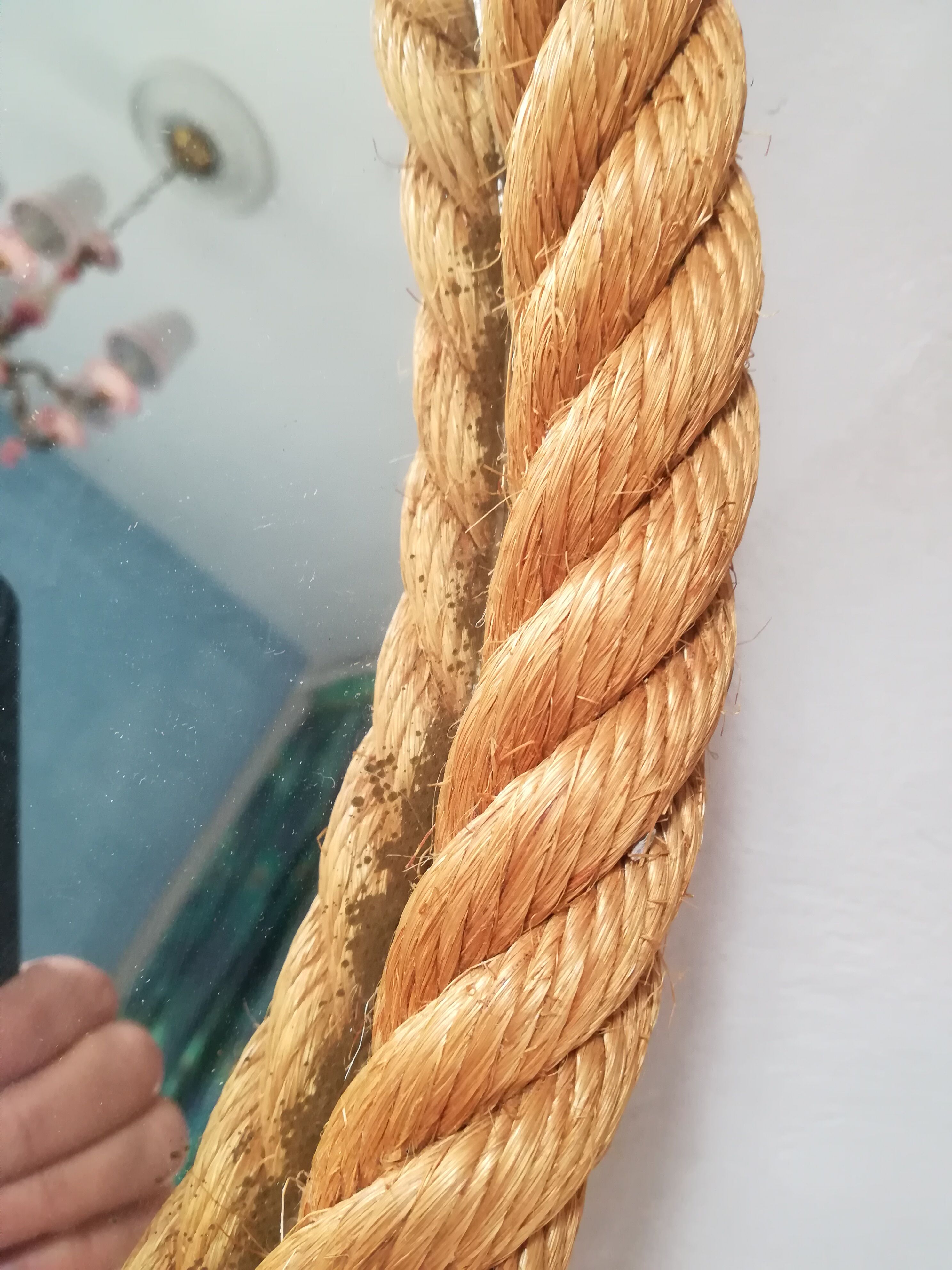 Round mirror in rope, 45 cm