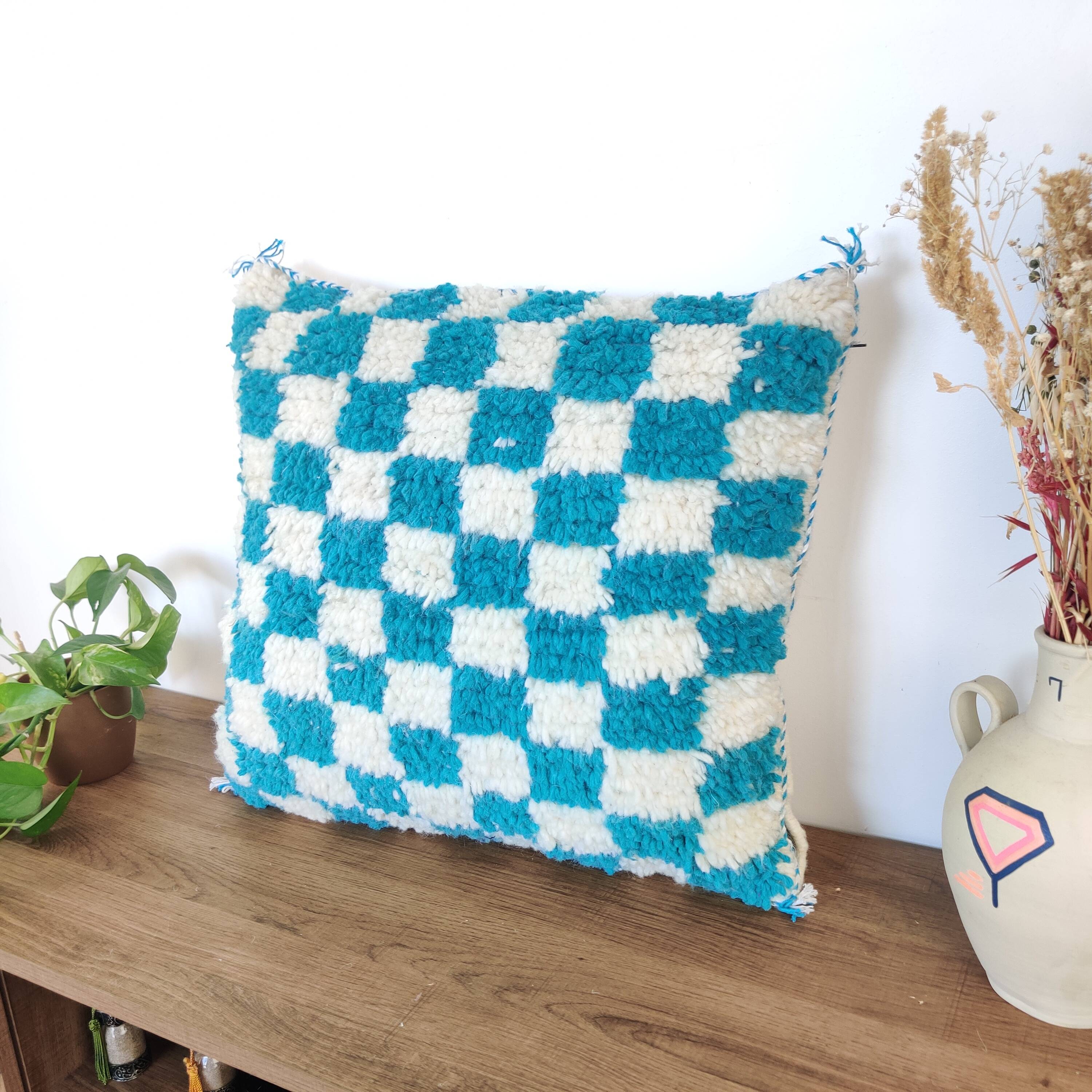 Coussin berbère damier turquoise
