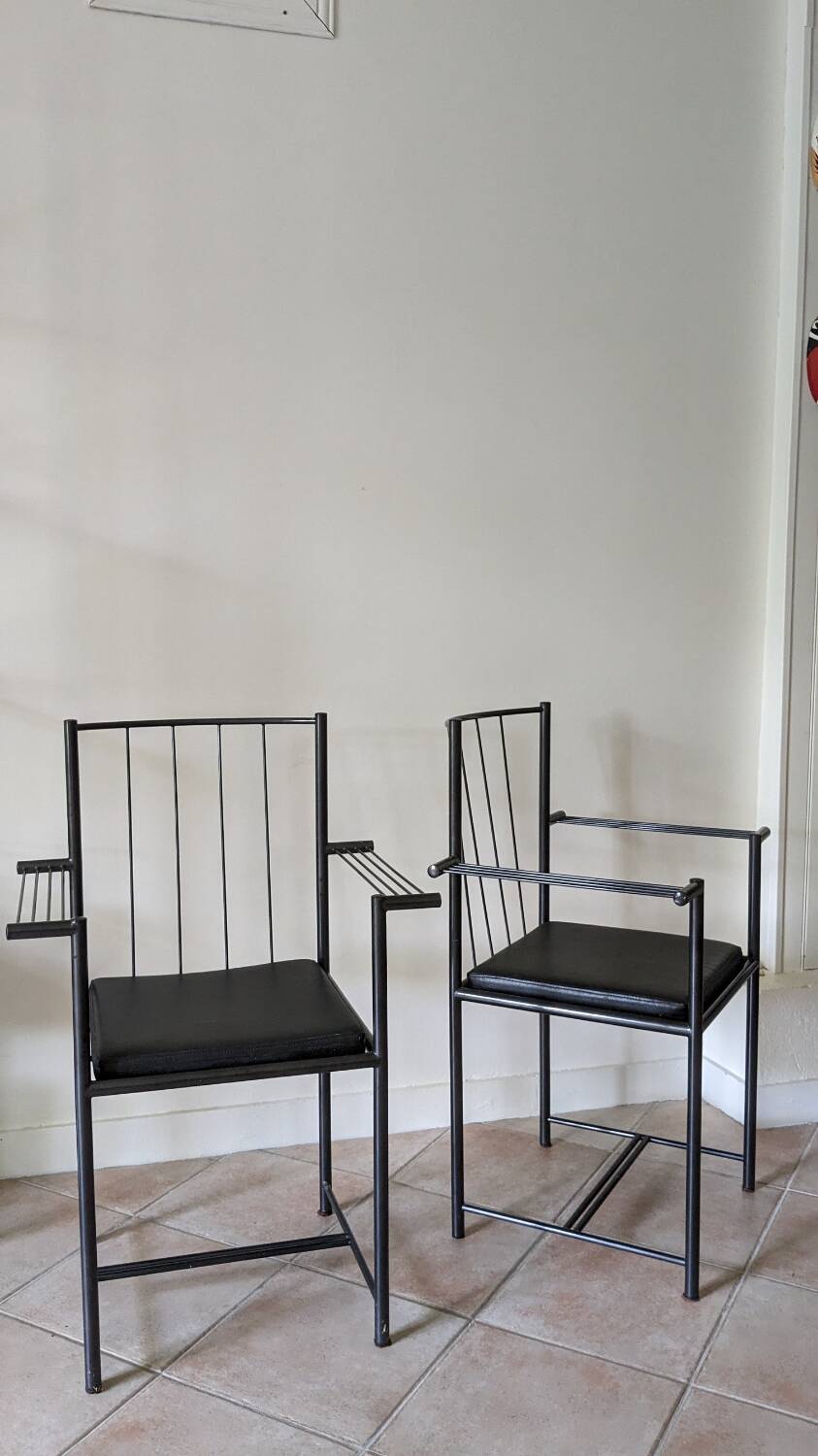 Duo of postmodern armchairs, vintage design from the 80s