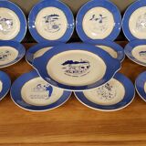 12 dessert plates + dish signed A.Devillers
