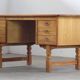 Vintage Mid-Century Oak Desk with 6 Drawers, Open Back, Kjærnulf Style