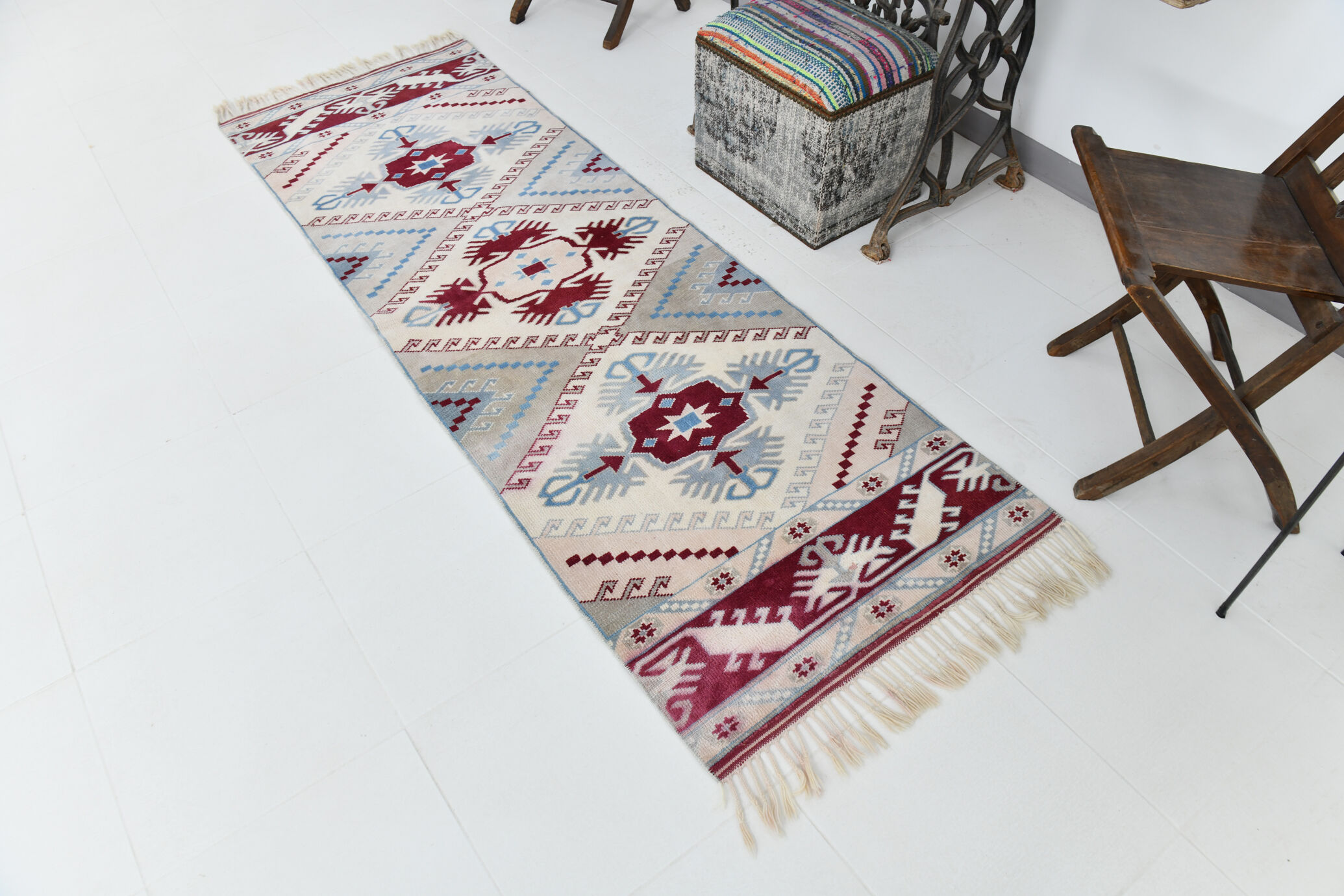 2x7 Oushak Sky Blue Runner Rug, 77x226Cm