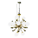 Lustre Spoutnik en laiton et verre opalin, Italie, années 1970