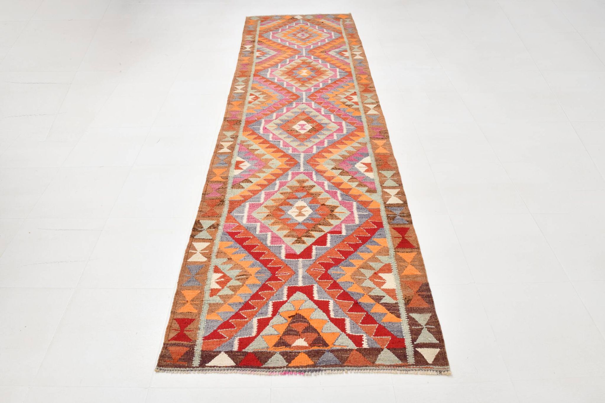 Tapis coureur vintage kilim fait à la main 3x12, 102x362 cm