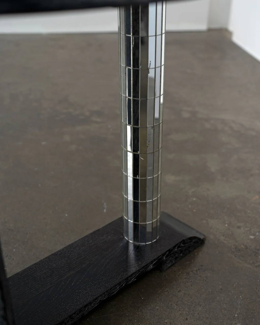 Vintage ebonised oak and mirror mosaic pedestal table