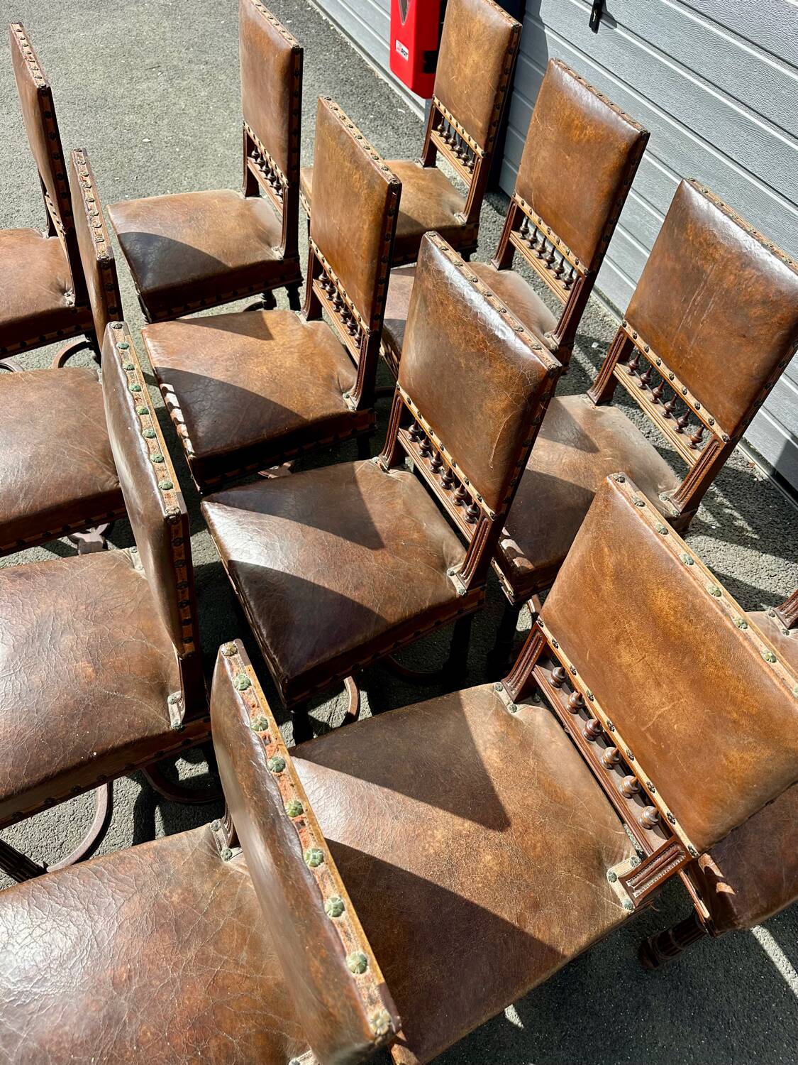 Set of 12 Henri II neo-Renaissance style walnut chairs