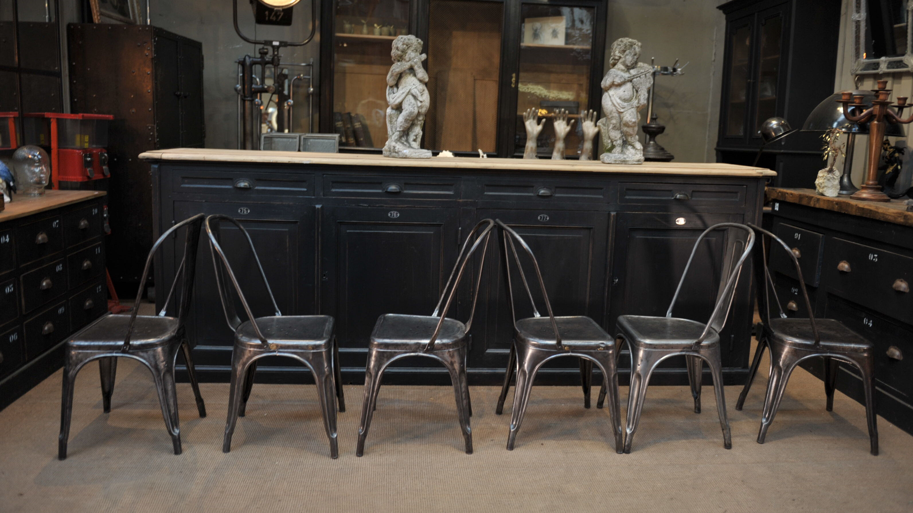 Lot of 6 old Tolix chairs 1950