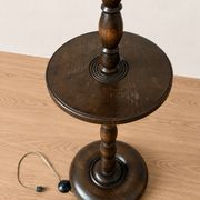 Vintage wooden floor lamp with rotating base and leather shade - 1970s