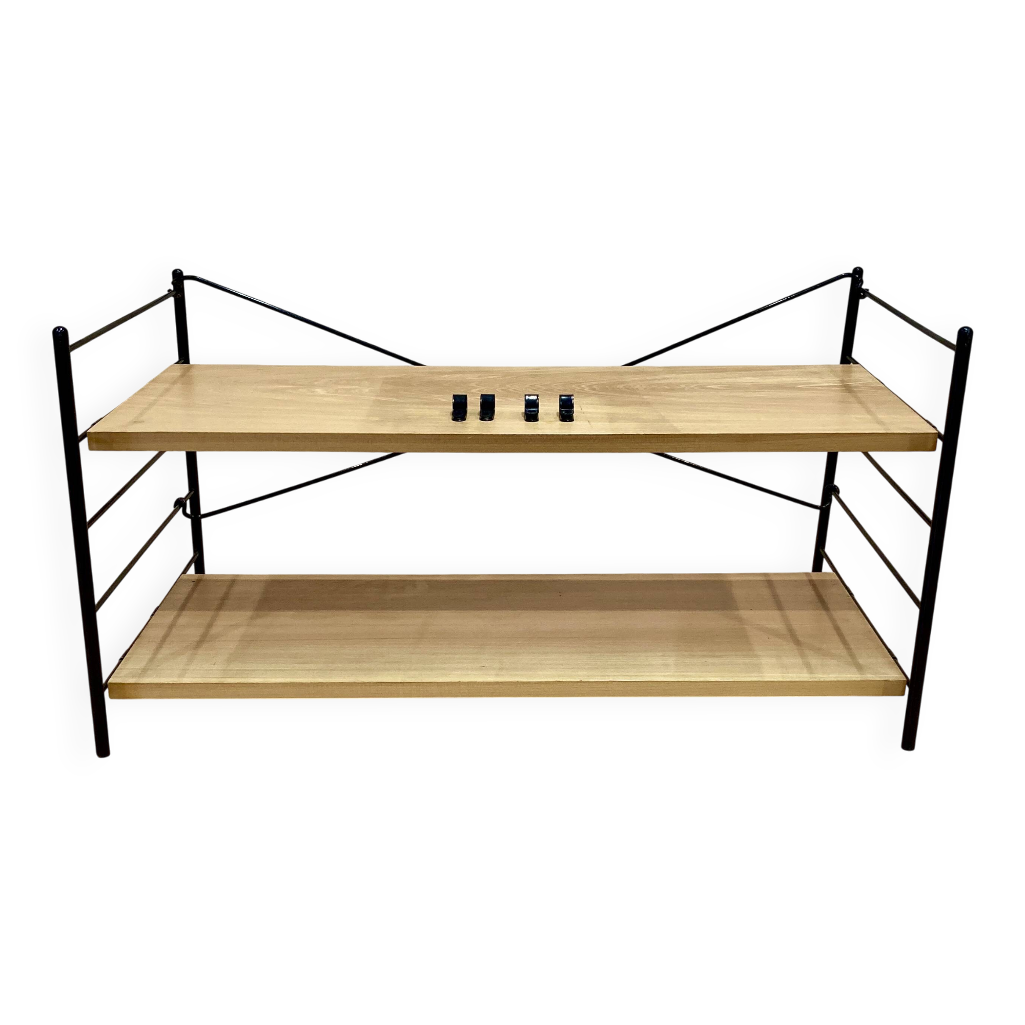 Modular metal and wood shelf design from the 1960s.