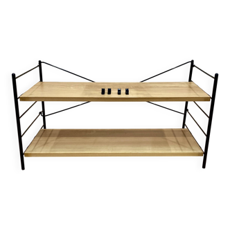 Modular metal and wood shelf design from the 1960s.