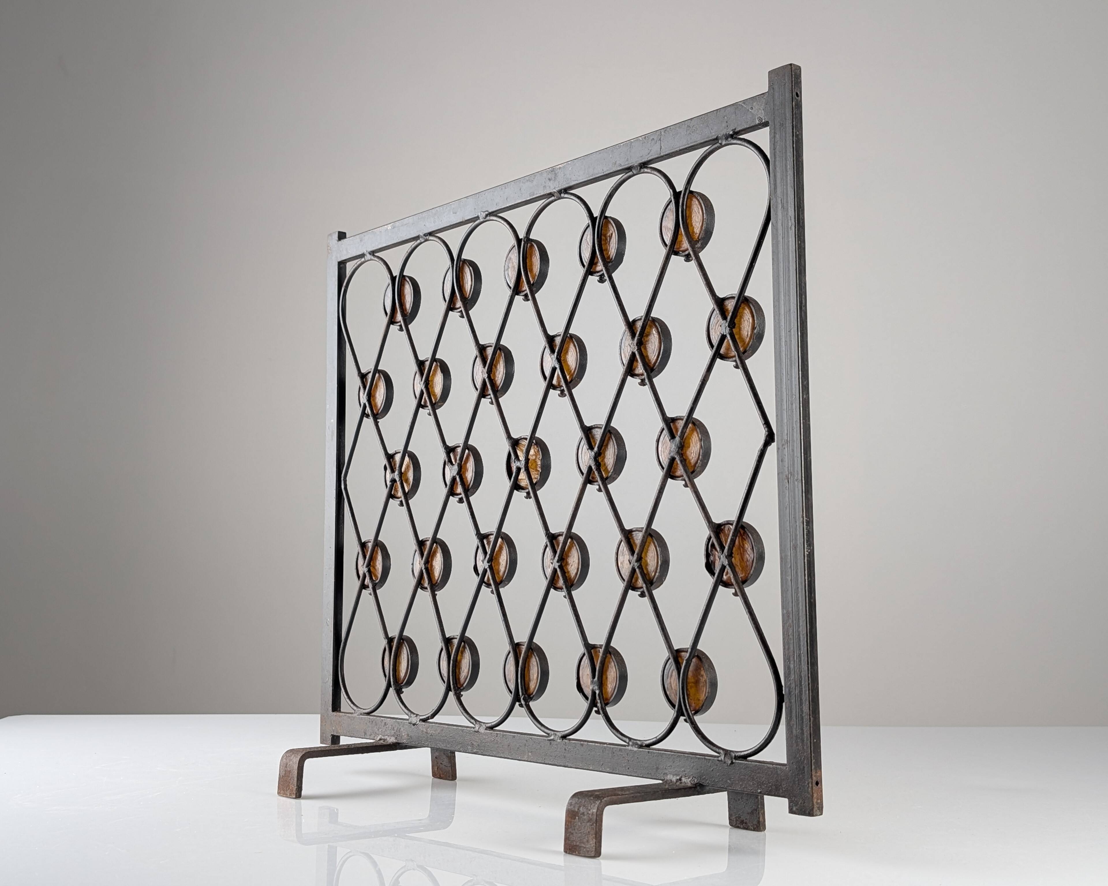 Wrought Iron Fire Screen with Orange Acrylic, Mid-Century, 1960s
