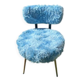 Chaise vintage en fausse fourrure bleue, années 70