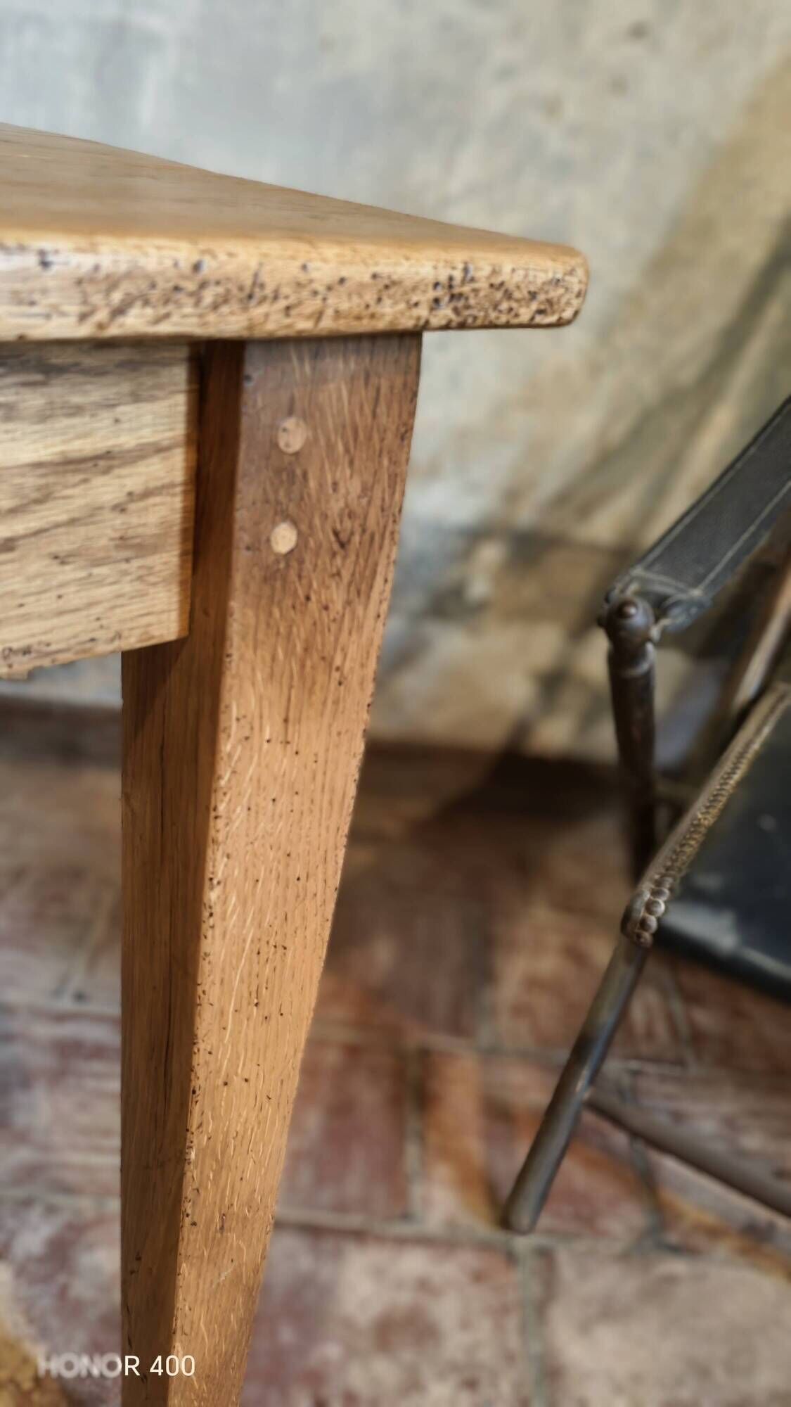 Large authentic farmhouse table made of solid French oak.