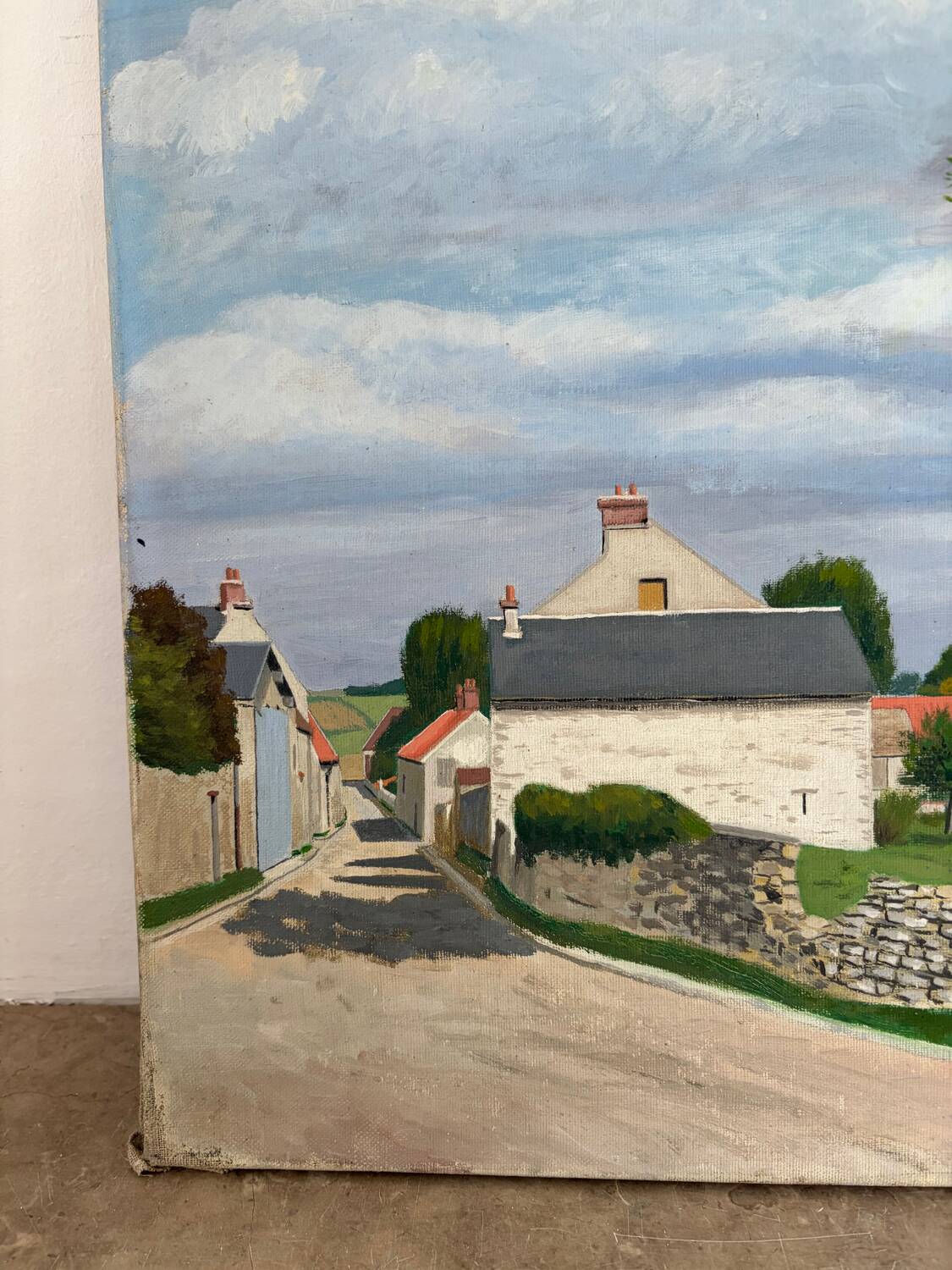 Landscape, arrival at the village, oil on canvas