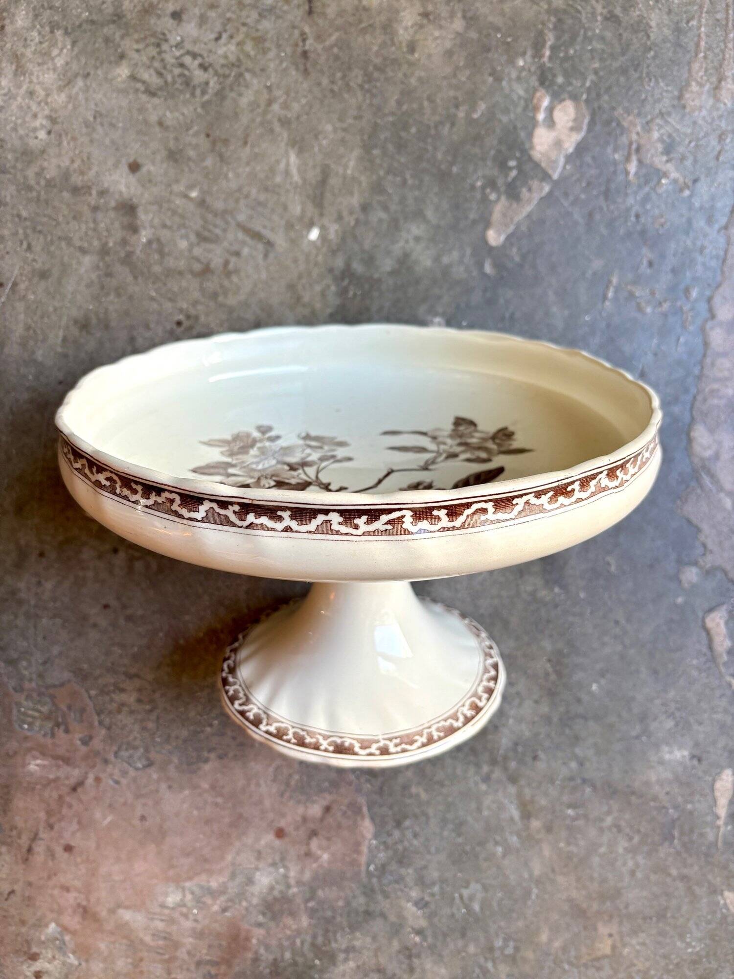 Large Creil & Montereau fruit bowl in brown ironstone