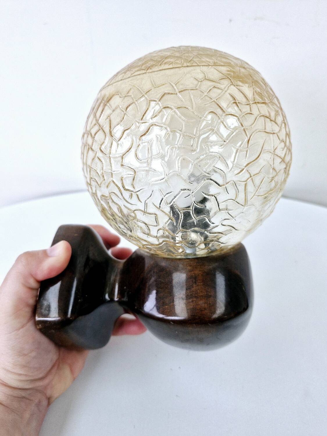 2 Art Deco ball wall lights Wood Cut glass Functional