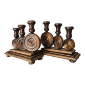 Paire de bougeoirs brutalistes en bois tourné –vintage 50'-60'