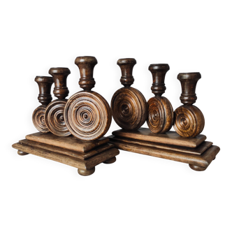 Brutalist turned wood candlestick holders – vintage 50s-60s