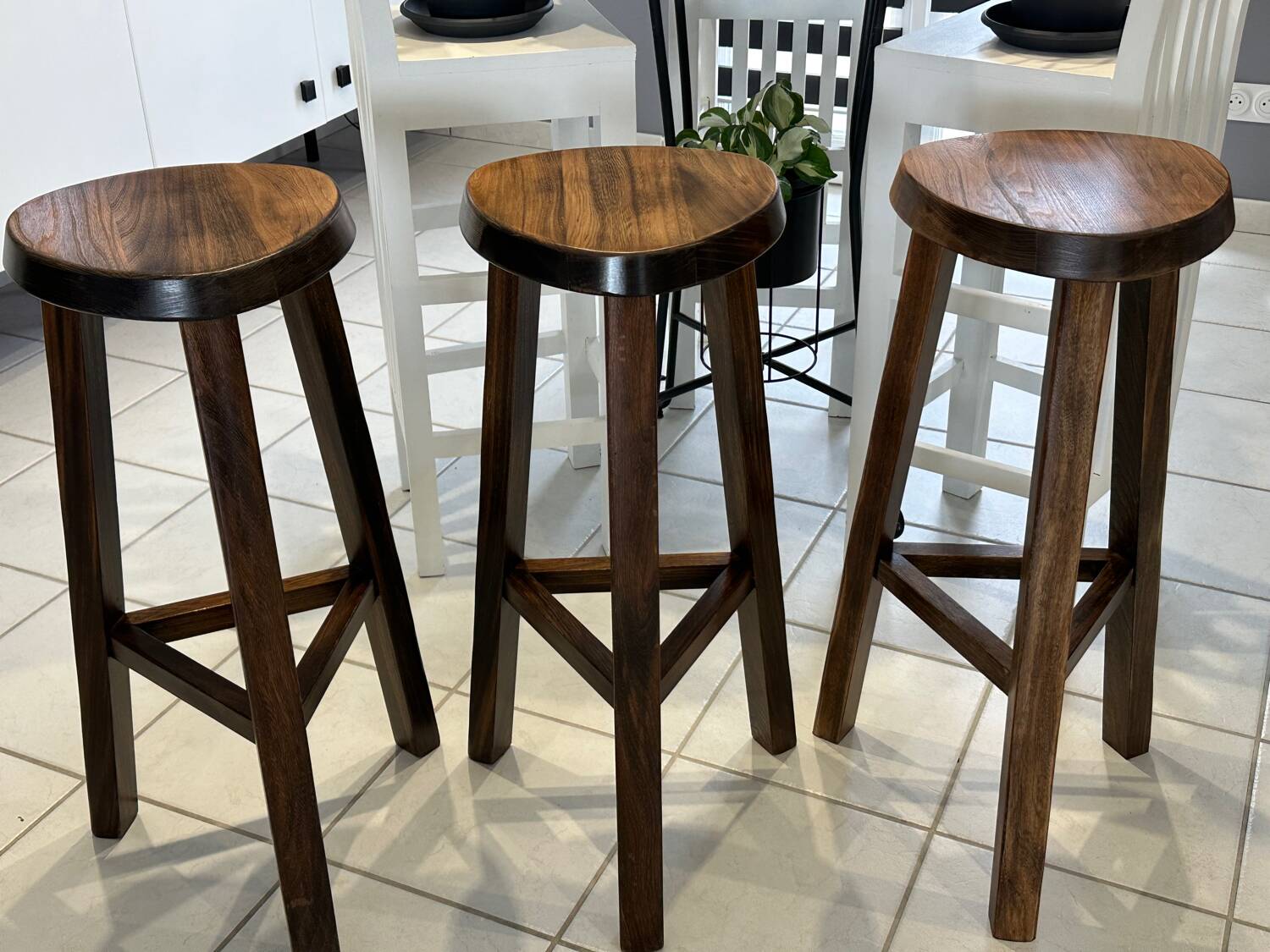 Set of 3 Vintage Brutalist Bar Stools from the 1970s