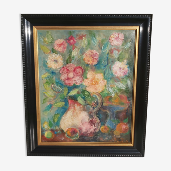 Huile sur toile bouquet de fleurs Georges Benoit