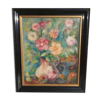 Oil on canvas bouquet of flowers Georges Benoit
