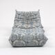 Togo lounge chair and pouf in patterned fabric by Michel Ducaroy for Ligne Roset, 1973, set of 2