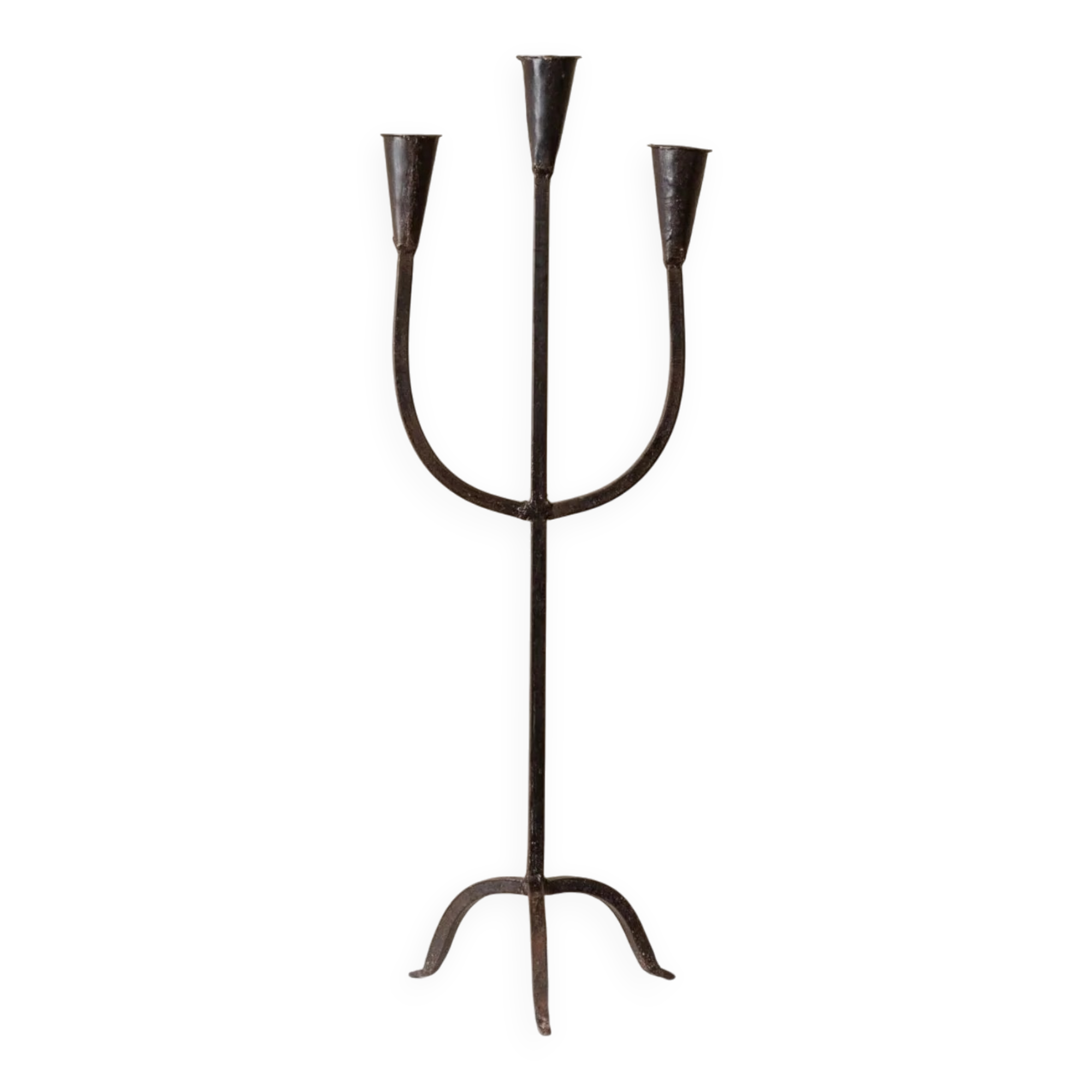 XXL Black Iron Brutalist Candlestick for 3 Candles - Handmade, Italy, 1960s