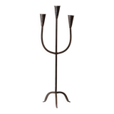 XXL Black Iron Brutalist Candlestick for 3 Candles - Handmade, Italy, 1960s
