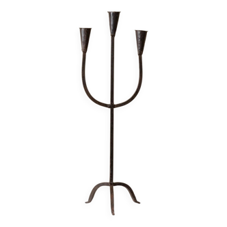 XXL Black Iron Brutalist Candlestick for 3 Candles - Handmade, Italy, 1960s