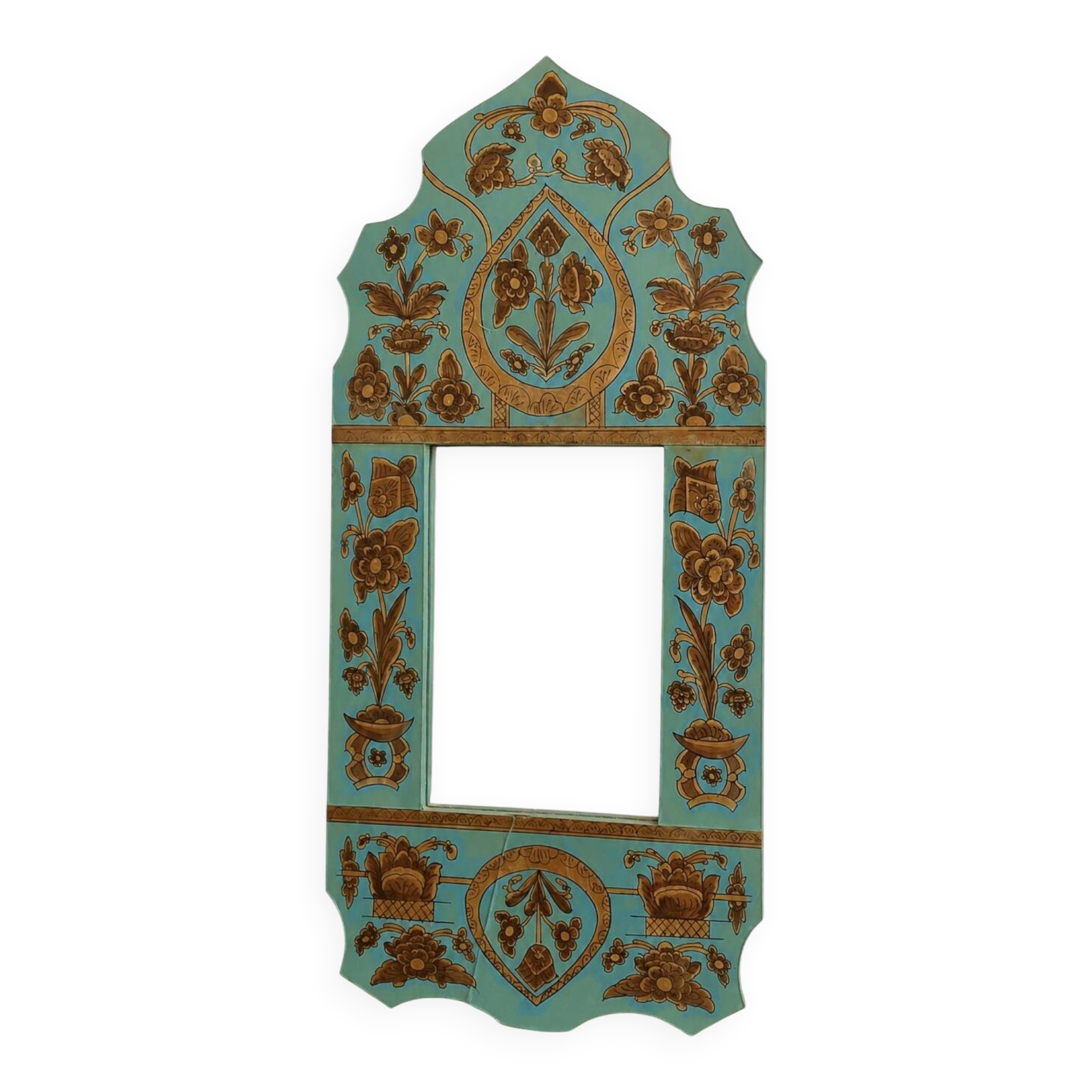 Vintage oriental wall mirror decor under glass