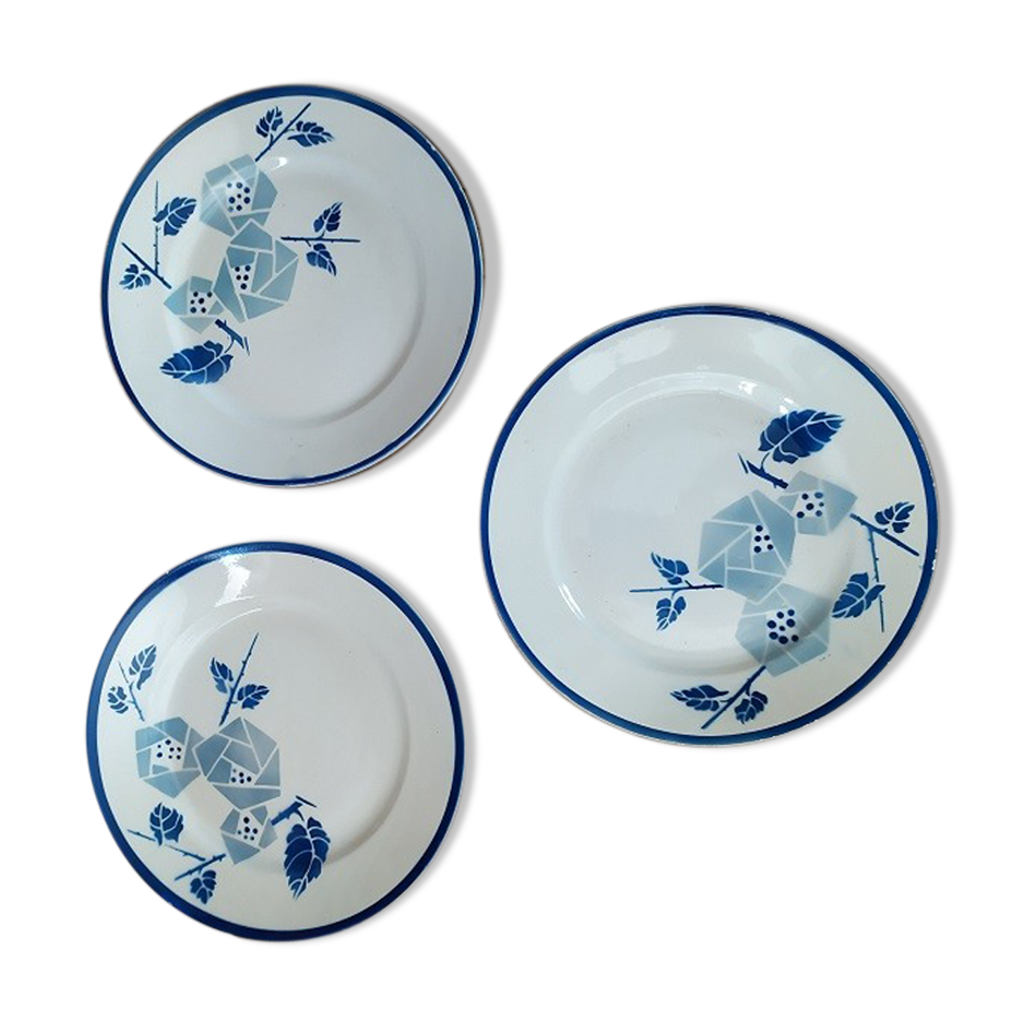 Lunéville Prado Plates Blue Flowers Porcelain Old Lot of 3