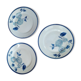 Lunéville Prado Plates Blue Flowers Porcelain Old Lot of 3