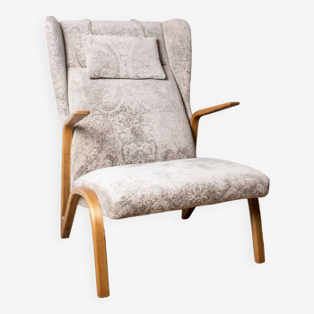 Fauteuil haut en Hêtre courbé et tissu récent modèle Konkav par Paul Bode pour Federholz.