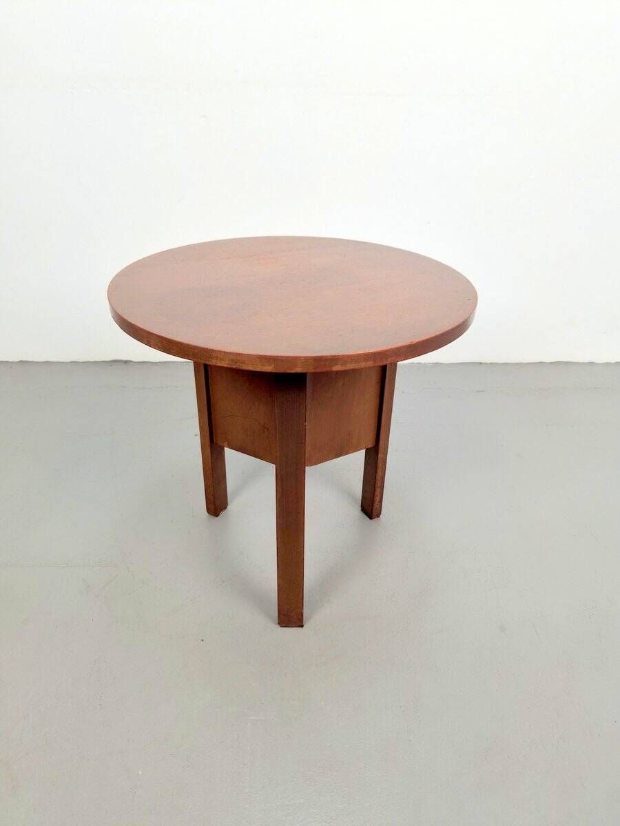Dutch Art Deco Modernist Round Oak Side Table, 1930s