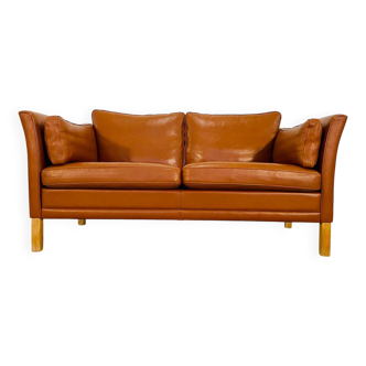 Vintage retro danish mogens hansen 2 person cognac leather sofa